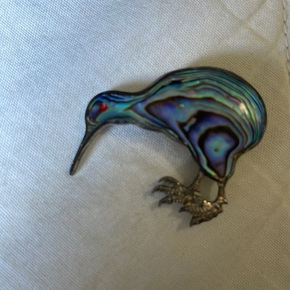Silver Abalone Kiwi Bird Brooch - Picture 1 of 6